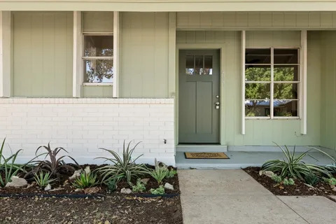 a potted plant sitting in front of a house