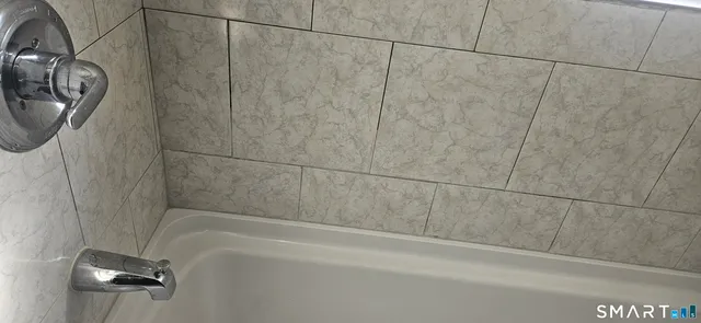 a bathroom with a shower and a bath tub