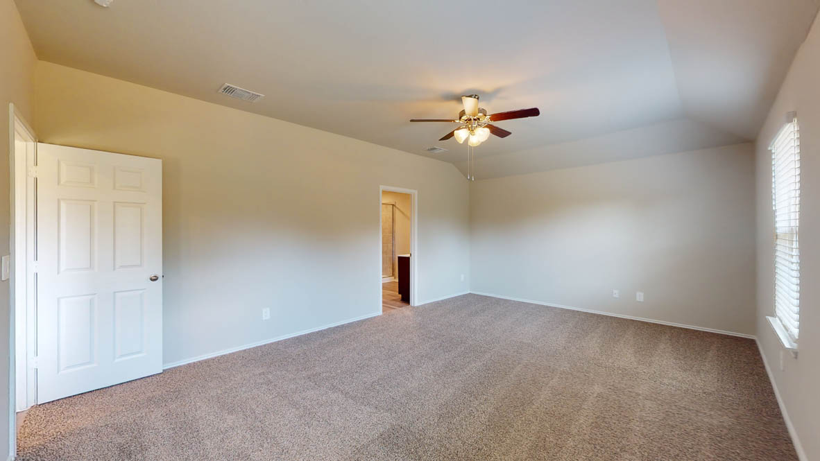 509 Hector Loop Georgetown, TX 78626 - Photo 15 of 31 A spacious bedroom with a vaulted ceiling and soft carpet, offering ample natural light.