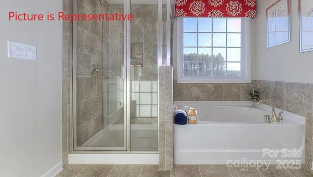 a bathroom with a shower and a bath tub