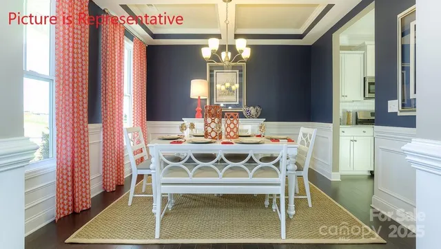 a view of a dining room with furniture and window