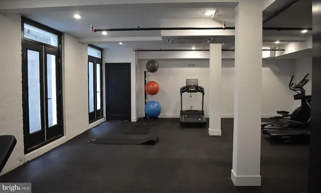 a view of a room with gym equipment