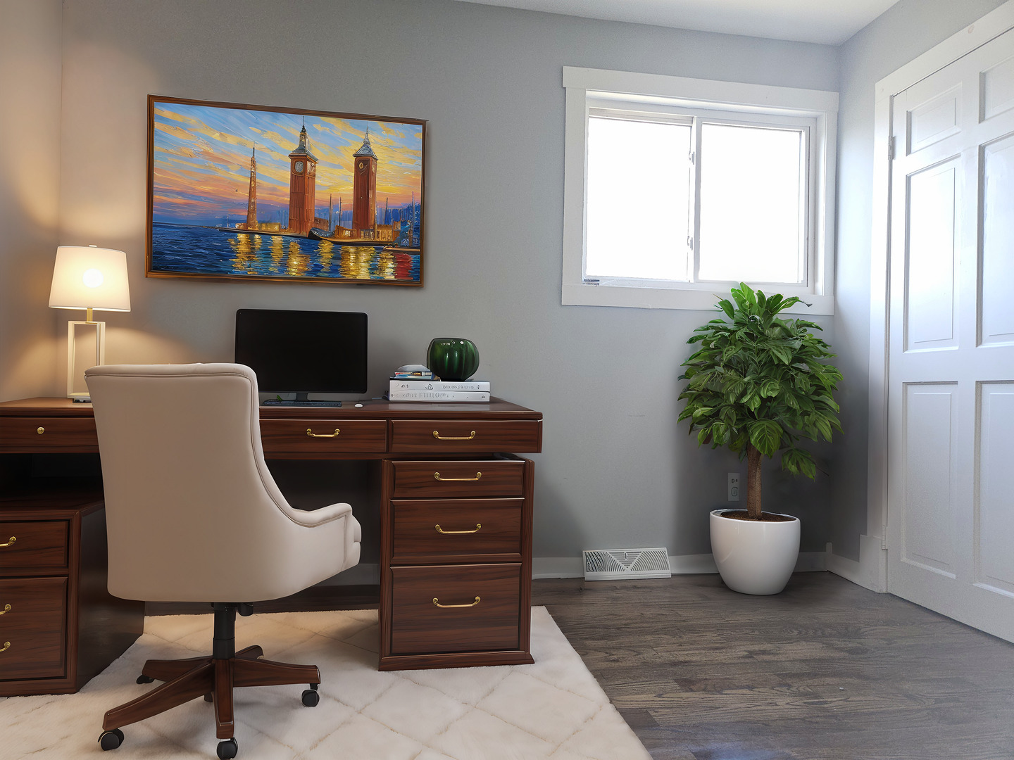 6732 South Peoria Street Chicago, IL 60621 - Photo 17 of 22 a view of a workspace with furniture and a potted plant