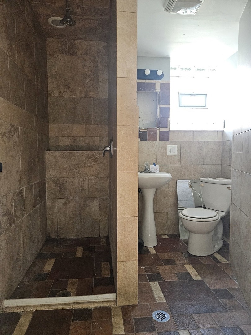 6732 South Peoria Street Chicago, IL 60621 - Photo 19 of 22 a bathroom with a toilet a sink and shower