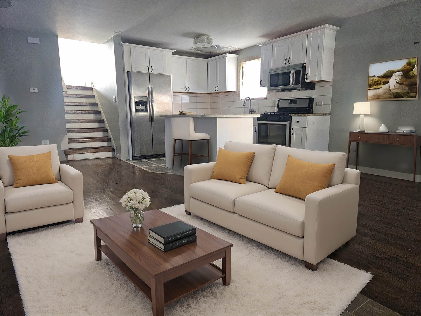 6732 South Peoria Street Chicago, IL 60621 - Photo 4 of 22 a living room with furniture a rug kitchen view and a window