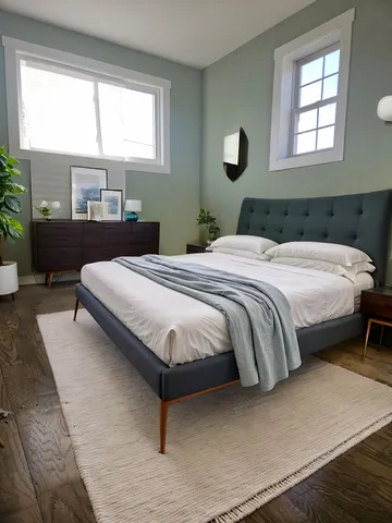 a bedroom with a bed and window