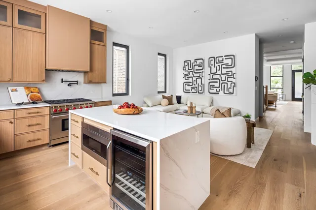 a living room with a table and a couch