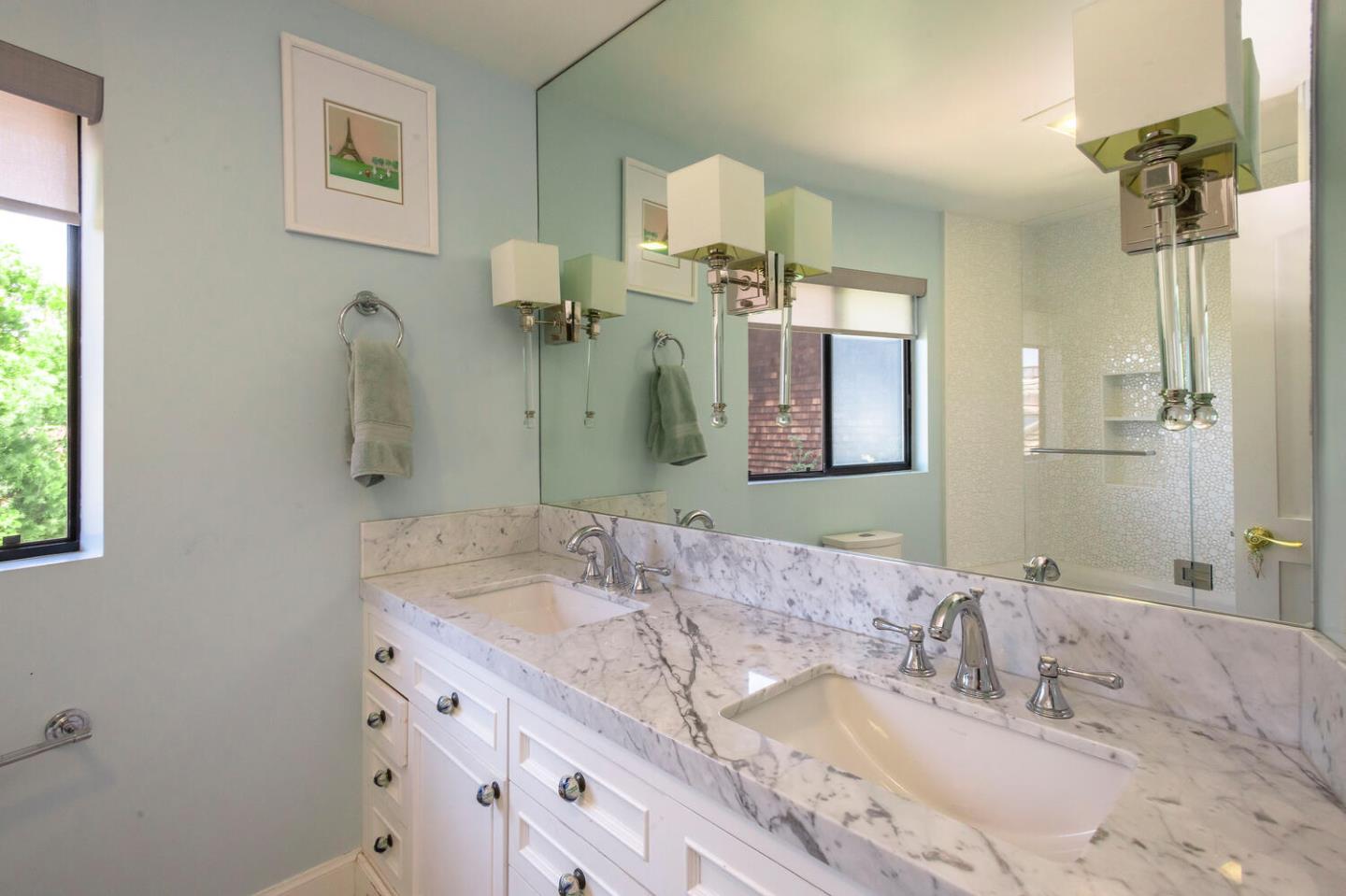 2651 Summit Drive Burlingame, CA 94010 - Photo 21 of 36 a bathroom with a granite countertop sink mirror and double