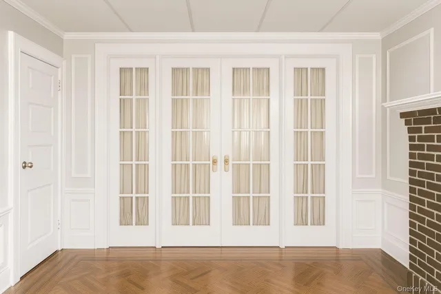 a view of a livingroom with wooden floor