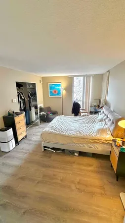 a bedroom with bed and window