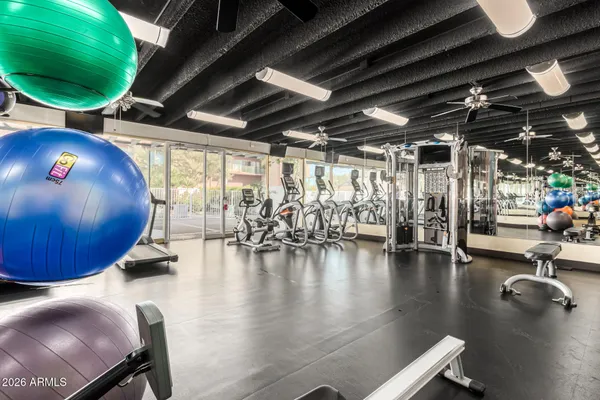 a view of a room with gym equipment