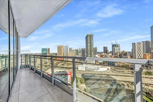 a view of a balcony with city view