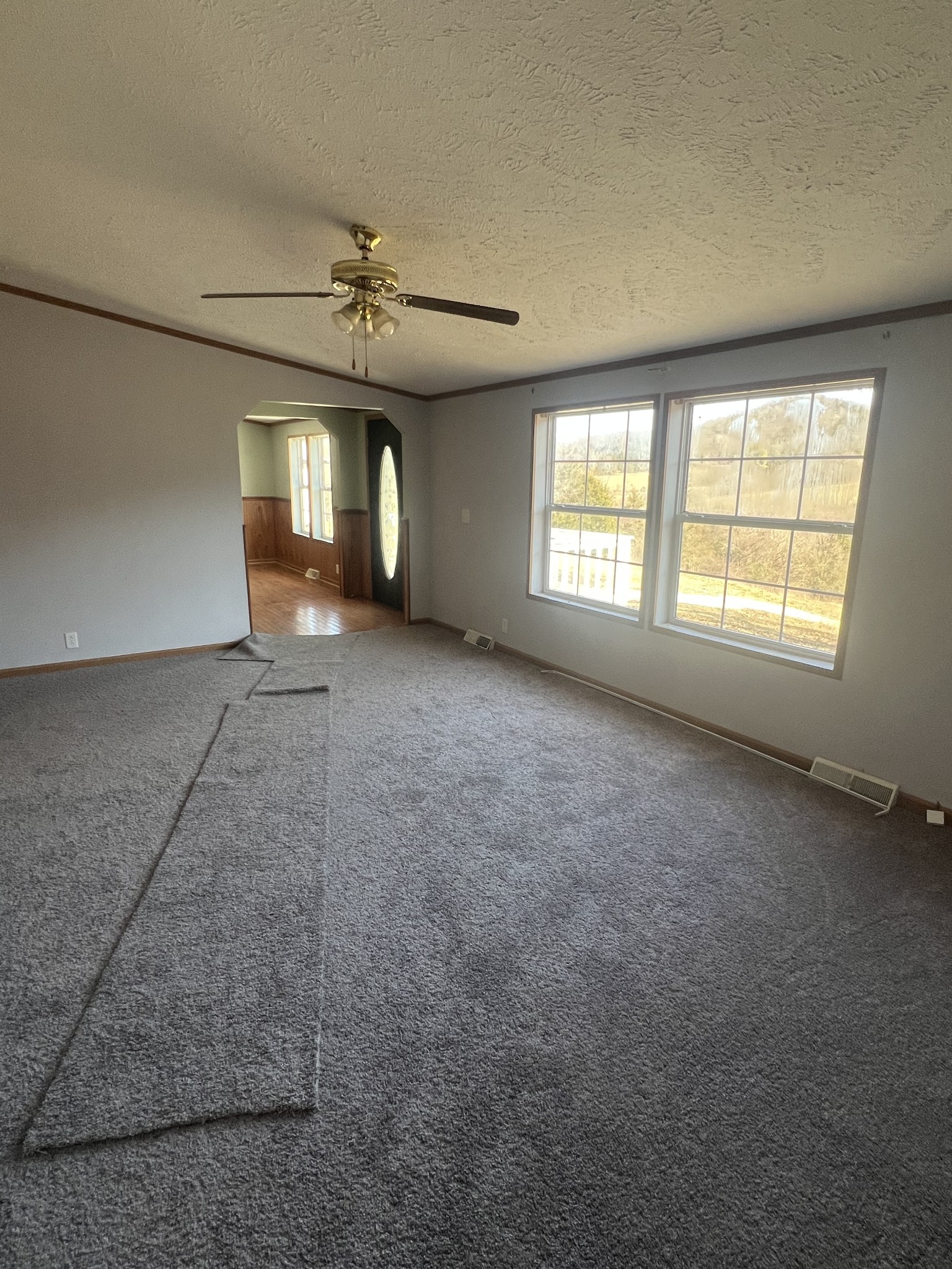 697 Club Springs Road Buffalo Valley, TN 38548 - Photo 10 of 29 an empty room with a fireplace and windows
