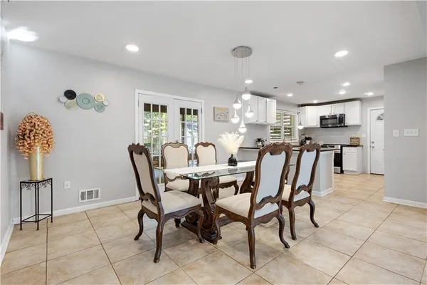 a view of a dining area with furniture