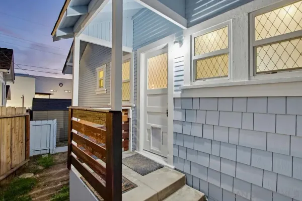 a view of cabinets and window