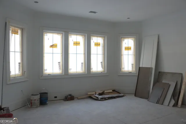 a room with large windows