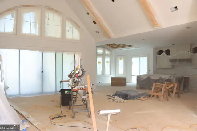 a living room with a large window