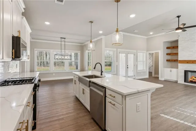 a kitchen with a stove a sink and a refrigerator