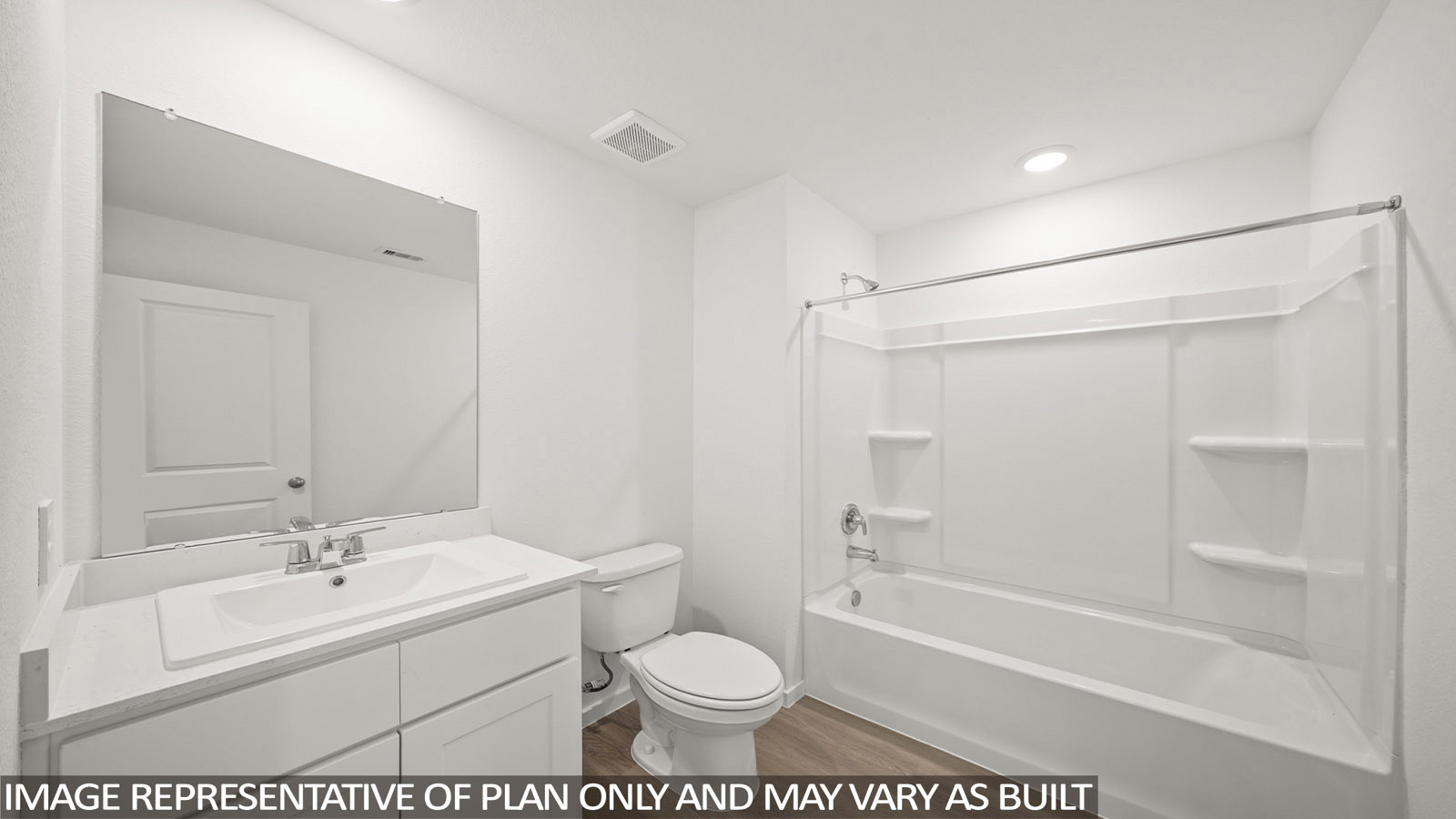 116 Baby Calf Roping Road Jarrell, TX 76537 - Photo 20 of 23 A well-lit, functional bathroom features a single vanity, modern toilet, and a combined shower-bathtub unit.