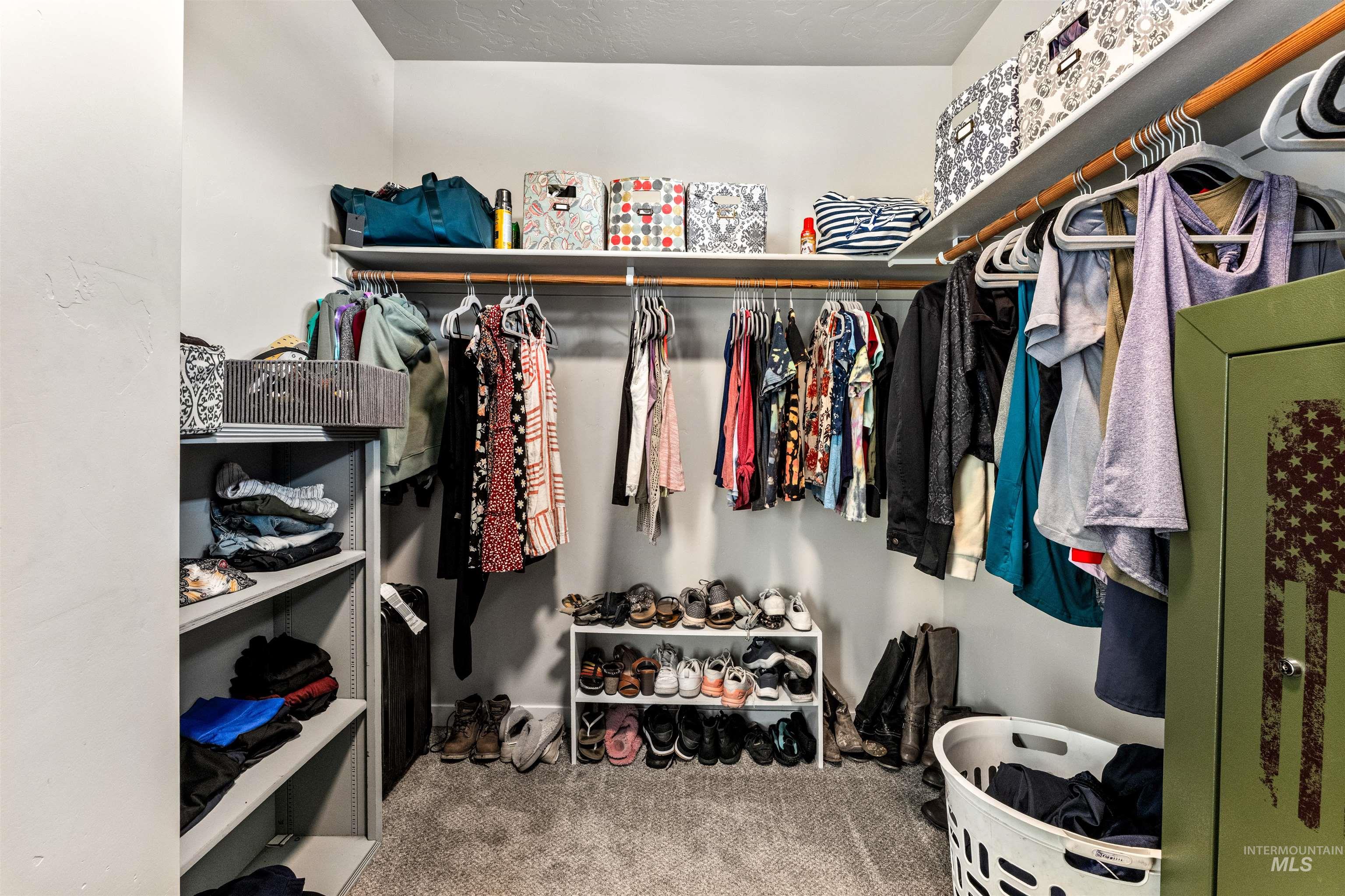 10890 West Sharpthorn Street Boise, ID 83709 - Photo 27 of 50 Walk-in closet with carpet flooring, built-in shelving, and multiple hanging rods for organization
