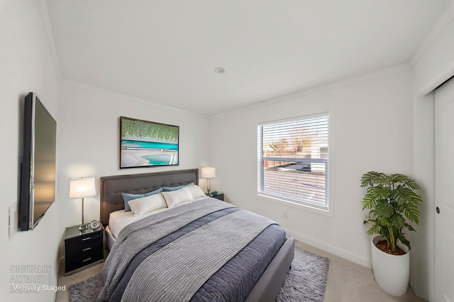 2030 East Grayson Road, Unit 44 Ceres, CA 95307 - Photo 15 of 20 a bedroom with a bed and a potted plant