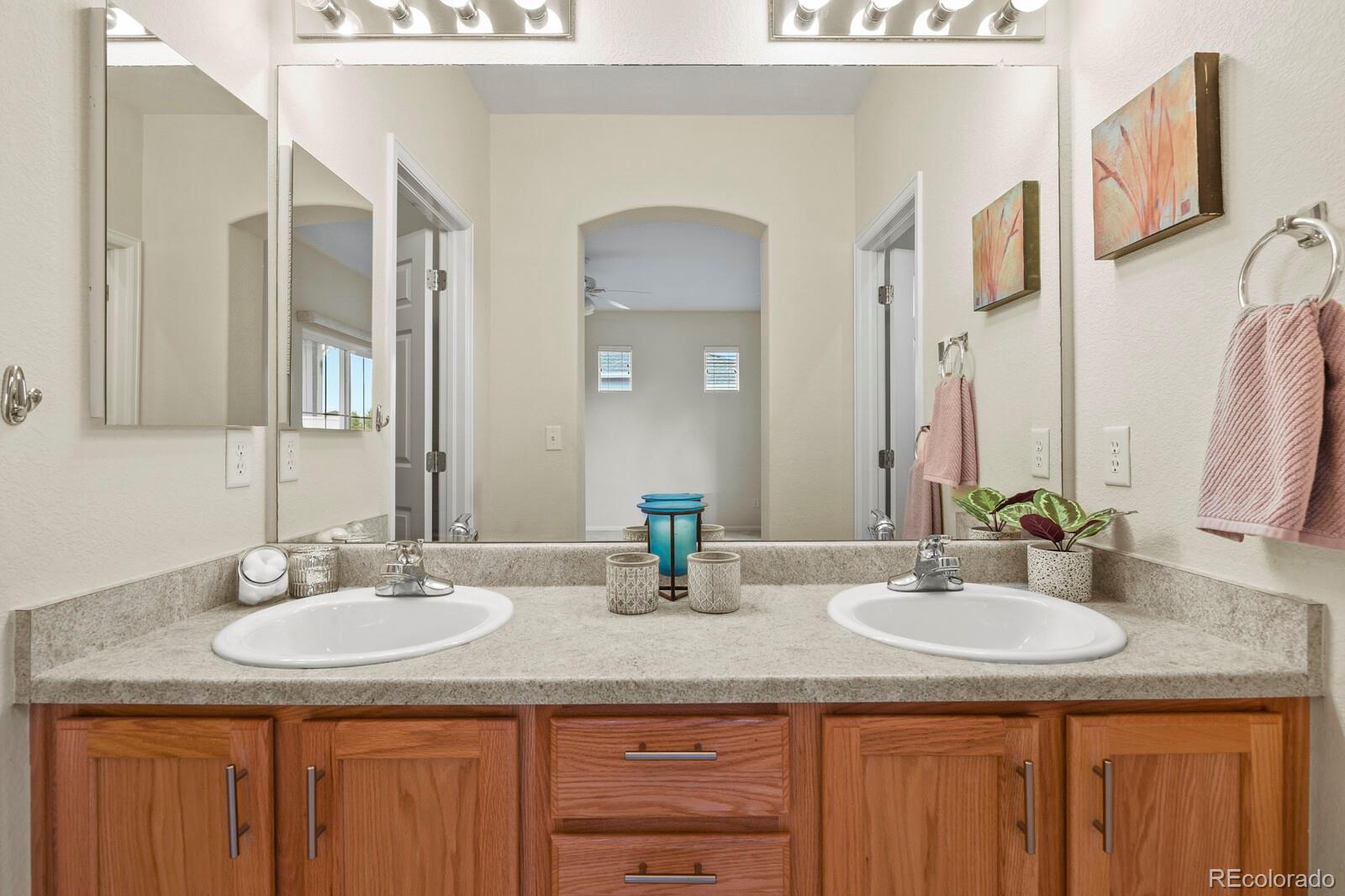 152 Whitehaven Circle Highlands Ranch, CO 80129 - Photo 19 of 25 a bathroom with a granite countertop sink and a mirror