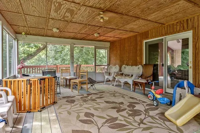 a view of a garden with trees