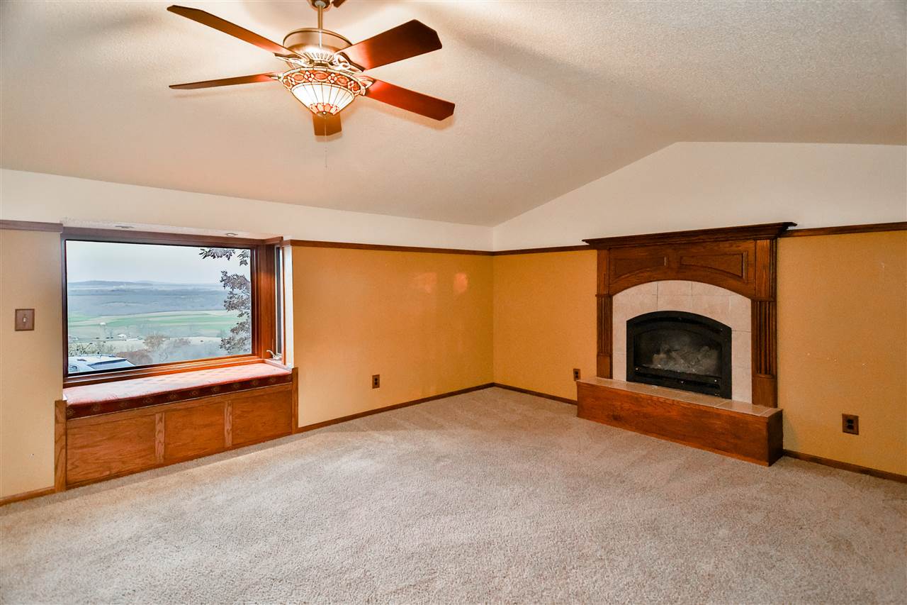 118 North Elizabeth Scales Mound Road Elizabeth, IL 61028 - Photo 8 of 40 an empty room with fireplace and fan