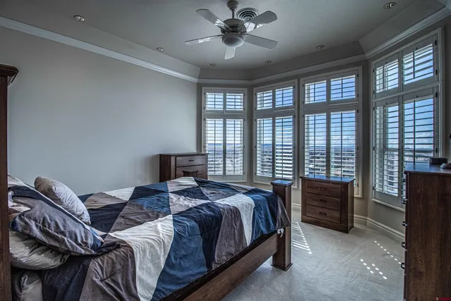 a bedroom with a bed and a couch