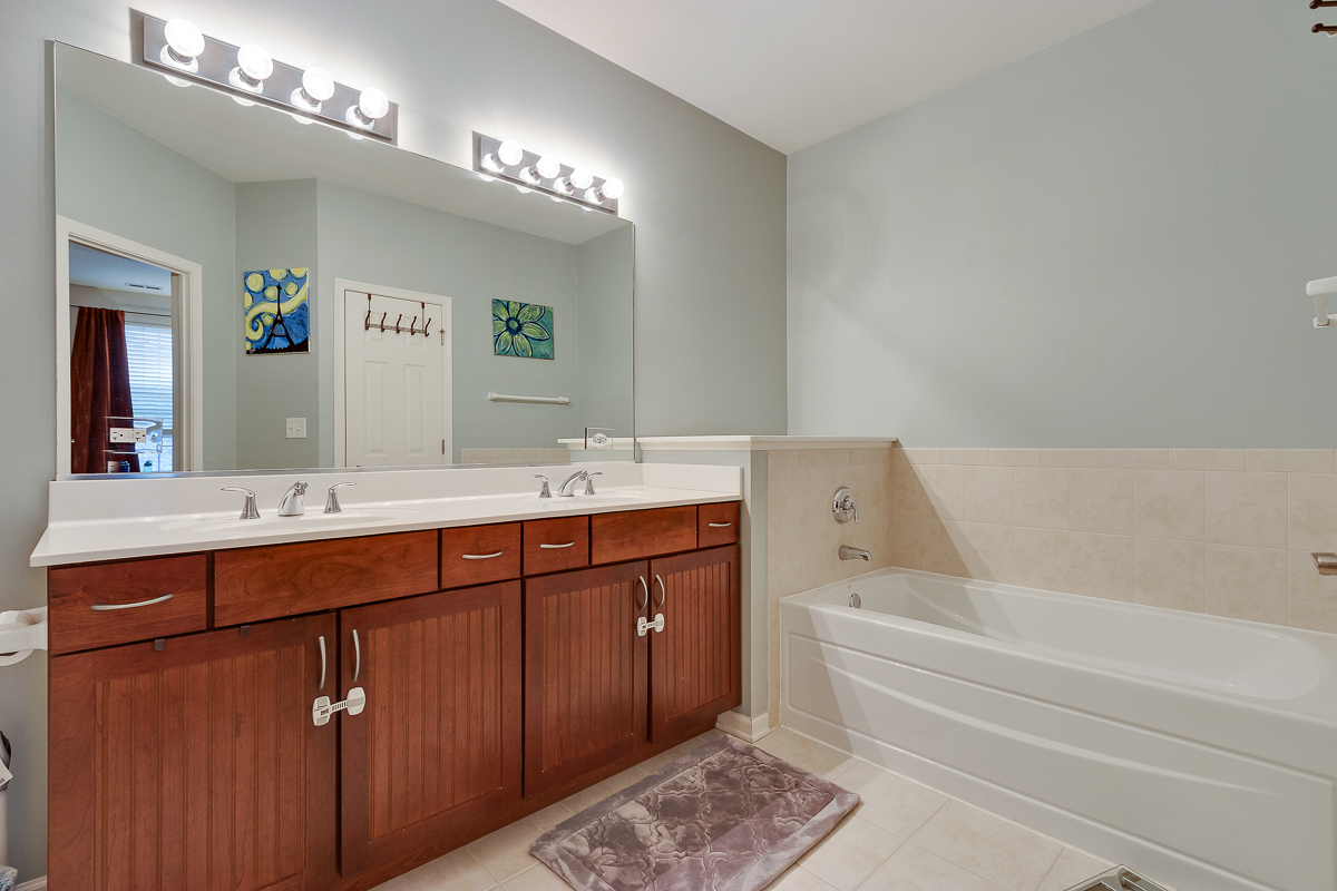 1358 Scarboro Road, Unit 806 Schaumburg, IL 60193 - Photo 12 of 16 a spacious bathroom with a tub double sink and a mirror