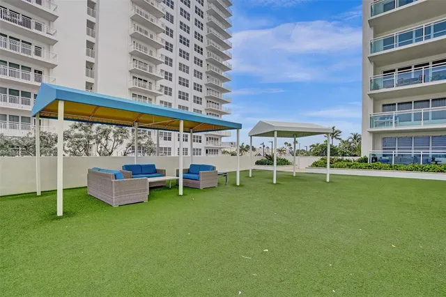 a park with water view