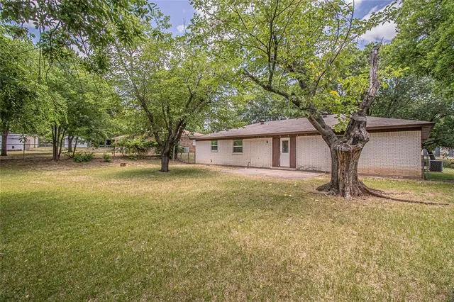 a tree in the house next to a yard