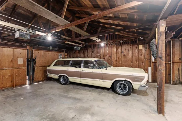 a view of a car in garage
