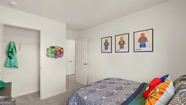 a bedroom with a bed and a cabinets