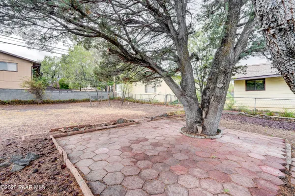 a view of a yard with a tree