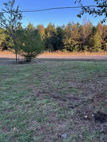 a view of a field with trees in the background