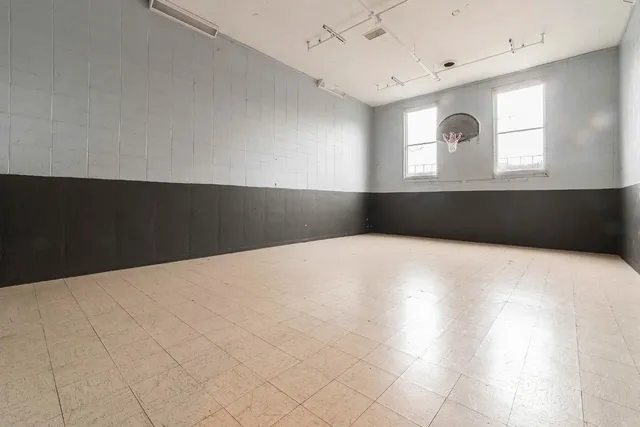 a view of a yard from a balcony