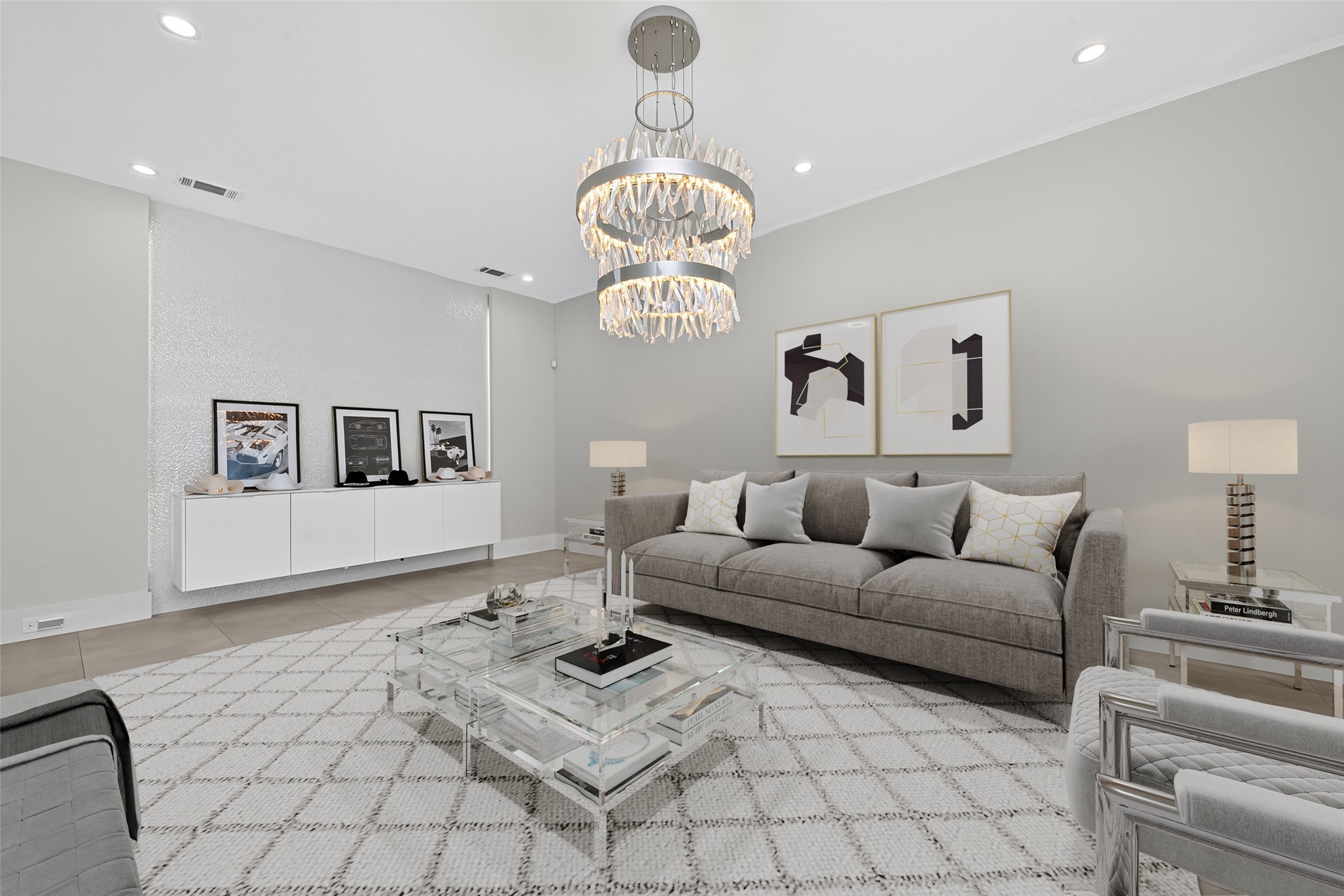 211 Stratford Street Houston, TX 77006 - Photo 2 of 33 a living room with furniture a chandelier and a window