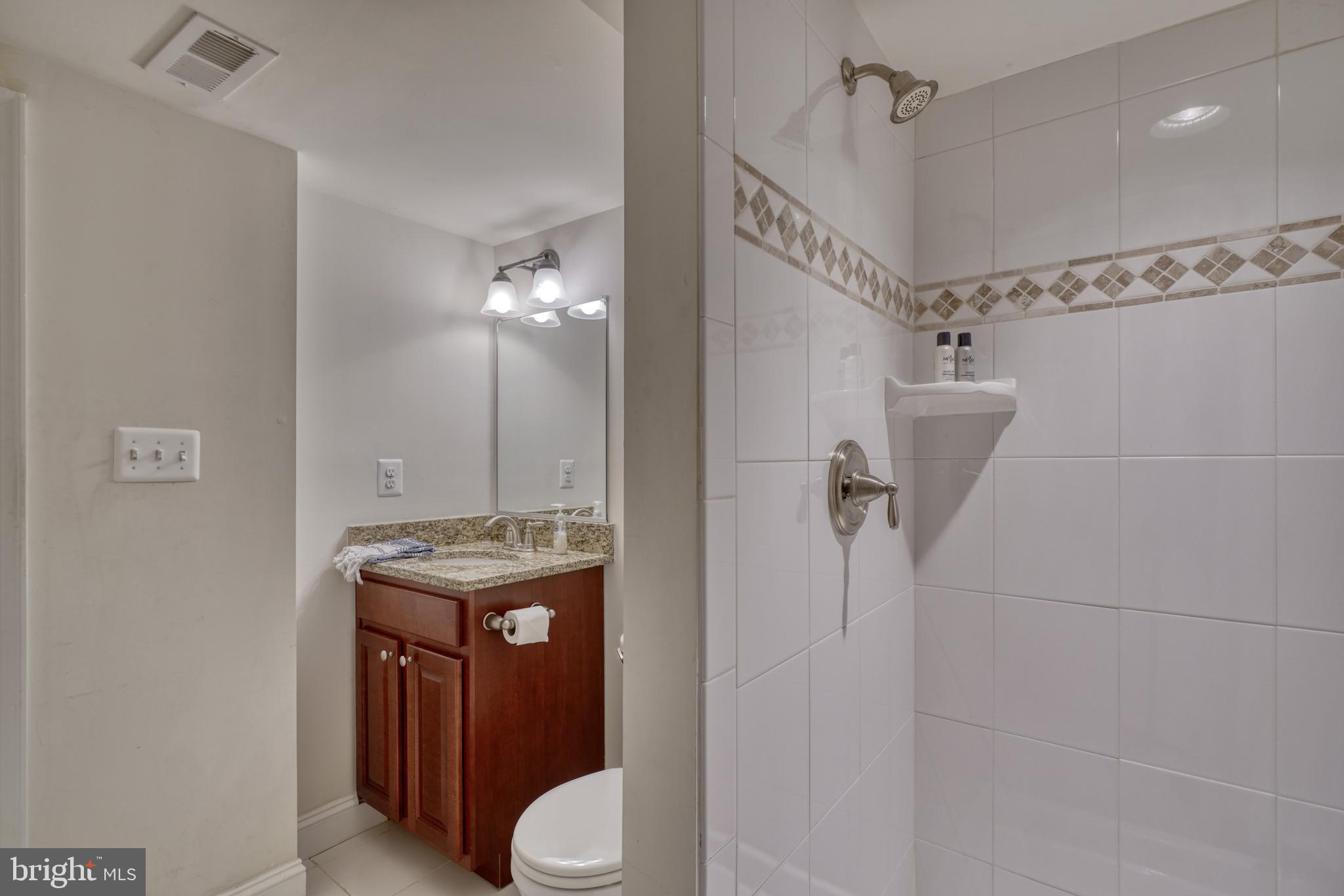1818 Byrd Street Baltimore, MD 21230 - Photo 27 of 48 a bathroom with a granite countertop sink a toilet and shower