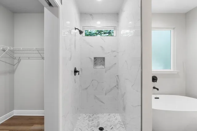 a bathroom with a shower