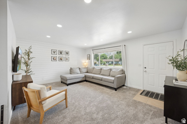 495 North 250 West Springville, UT 84663 - Photo 2 of 35 Living room featuring light colored carpet and recessed lighting
