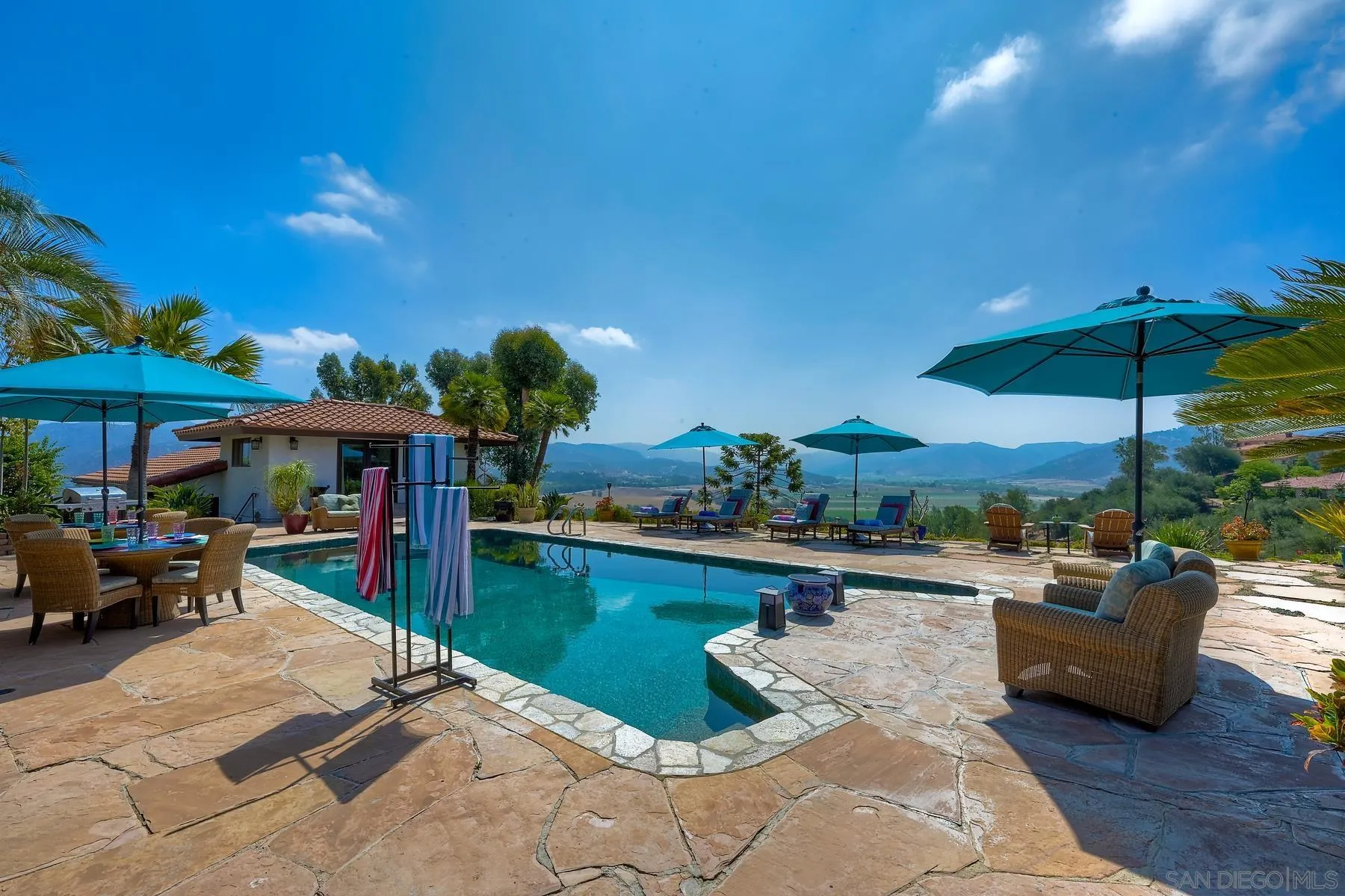 14102 Summit Crest Escondido, CA 92025 - Photo 37 of 52 a view of a swimming pool with chairs in patio