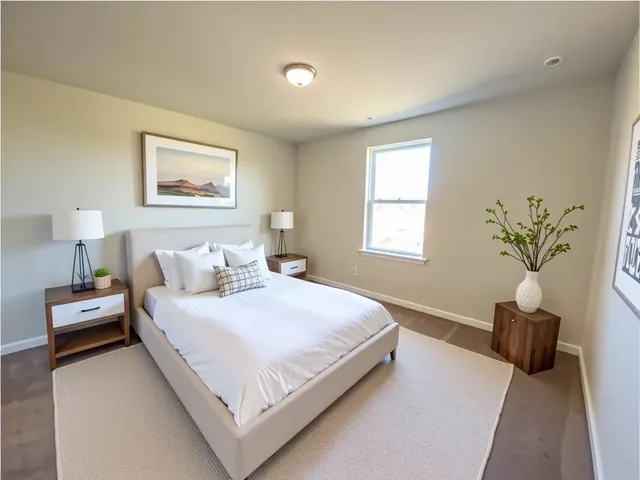 a bedroom with bed and a window