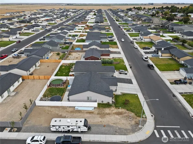 an aerial view of a residential houses