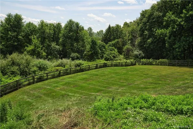 a view of a grassy field with trees