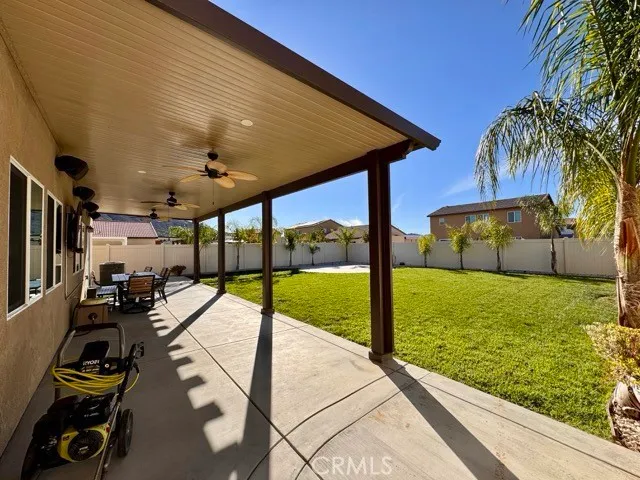 a view of a porch and garden