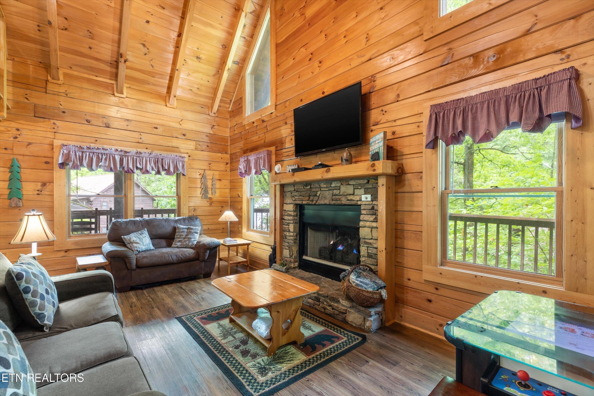 709 Grey Hawk Way Sevierville, TN 37863 - Photo 11 of 30 a living room with furniture a flat screen tv and a fireplace