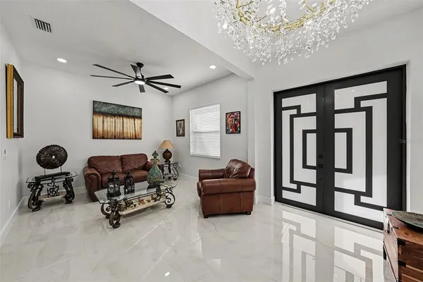 a living room with furniture