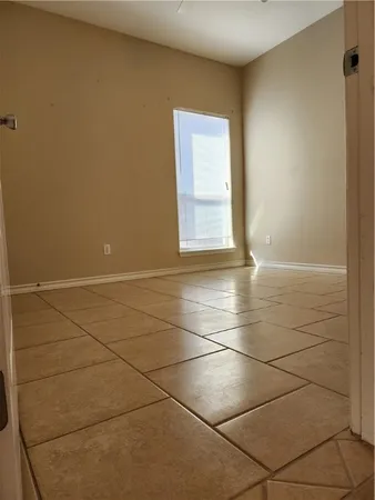 a view of a room with windows