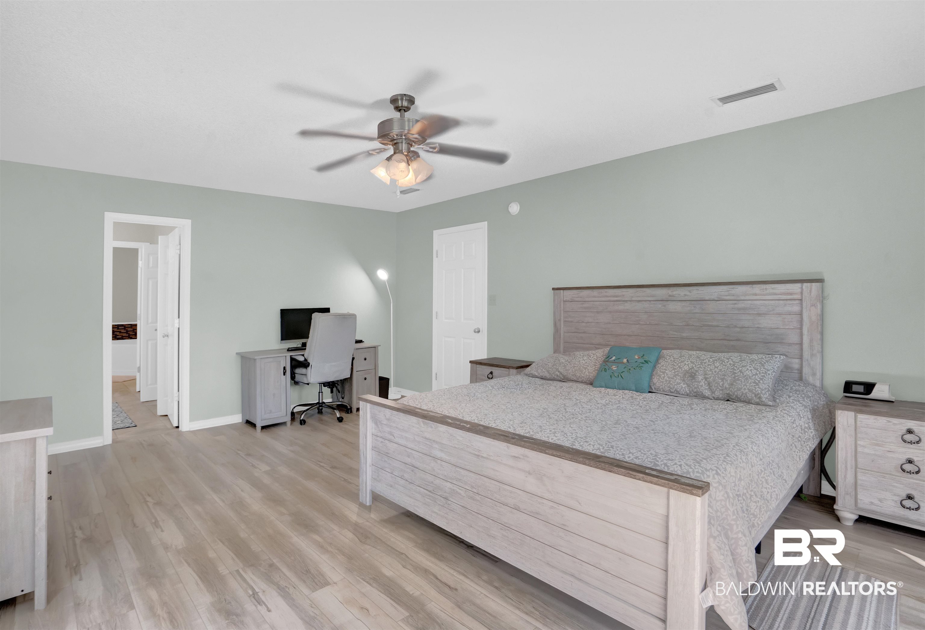 30871 Stanton Road Spanish Fort, AL 36527 - Photo 26 of 35 Bedroom with ceiling fan and light hardwood / wood-style floors